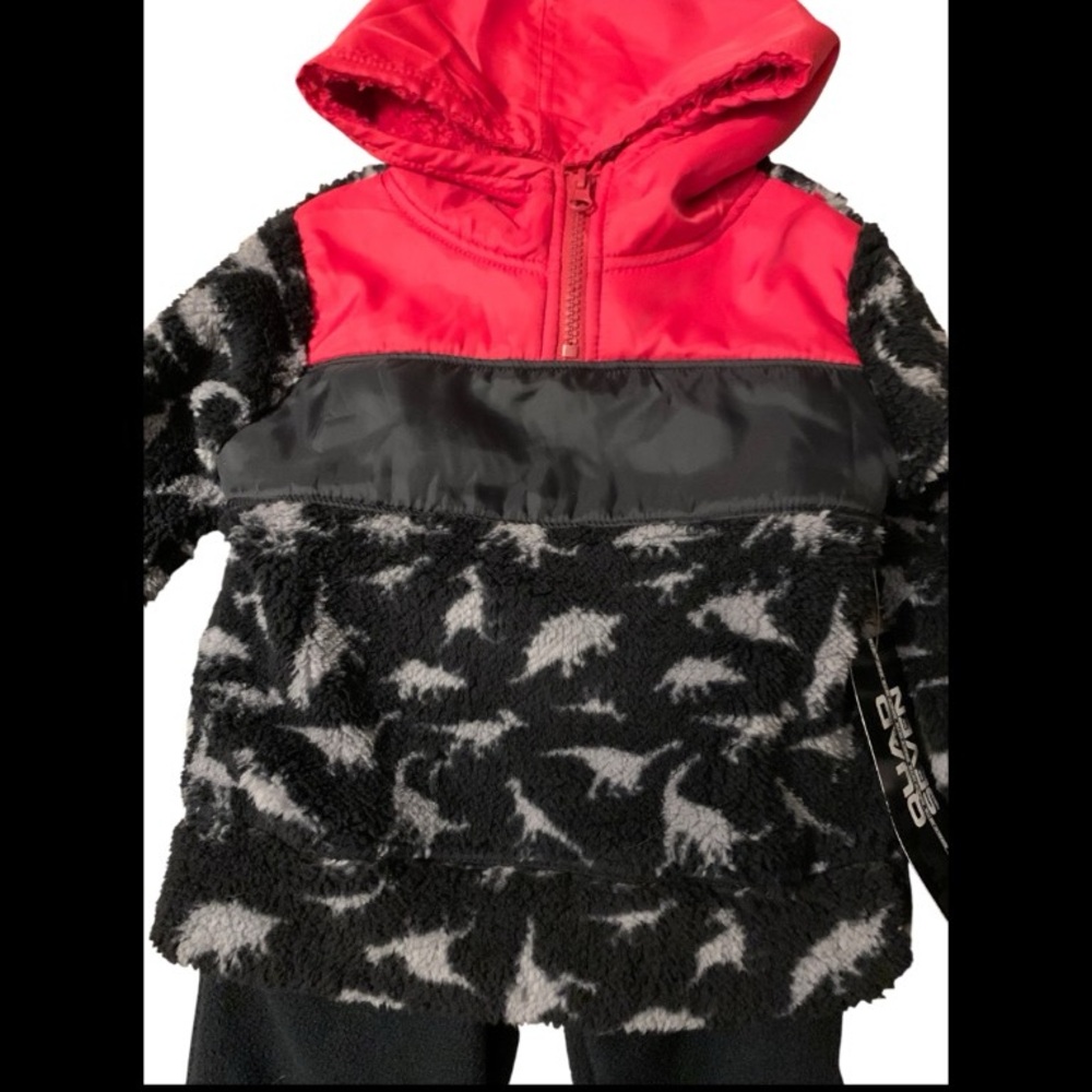 2 Piece Fleece Set Dinosaur Hoodie 1/4 Zip & Black Pants 2T NWT - Picture 4 of 6